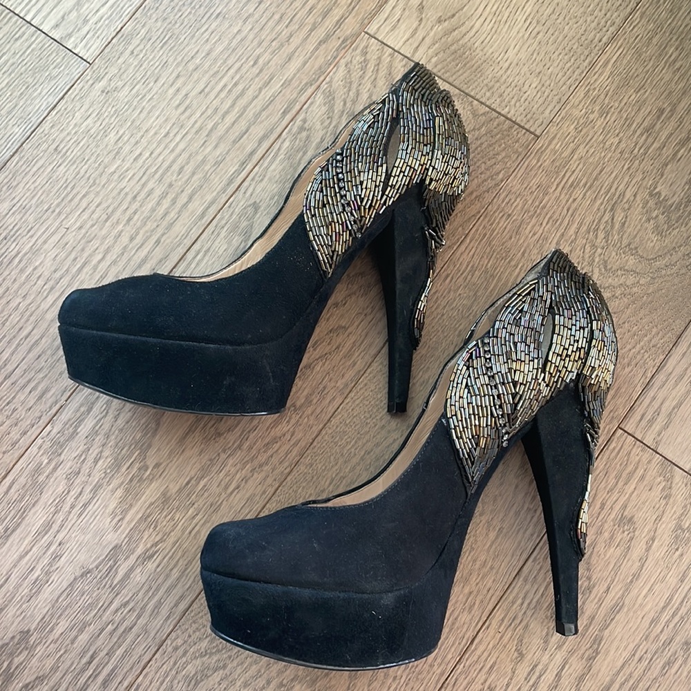 Enzo Angiolini Baladeva Black Beaded Platform Heels Size 7.5